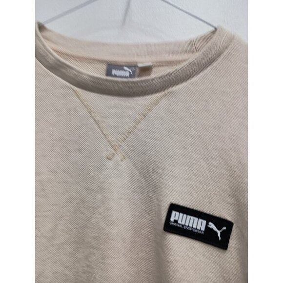 Puma Mens Sweatshirt Size Large Beige Pullover Chest Logo Activewear Loungewear - Picture 2 of 8